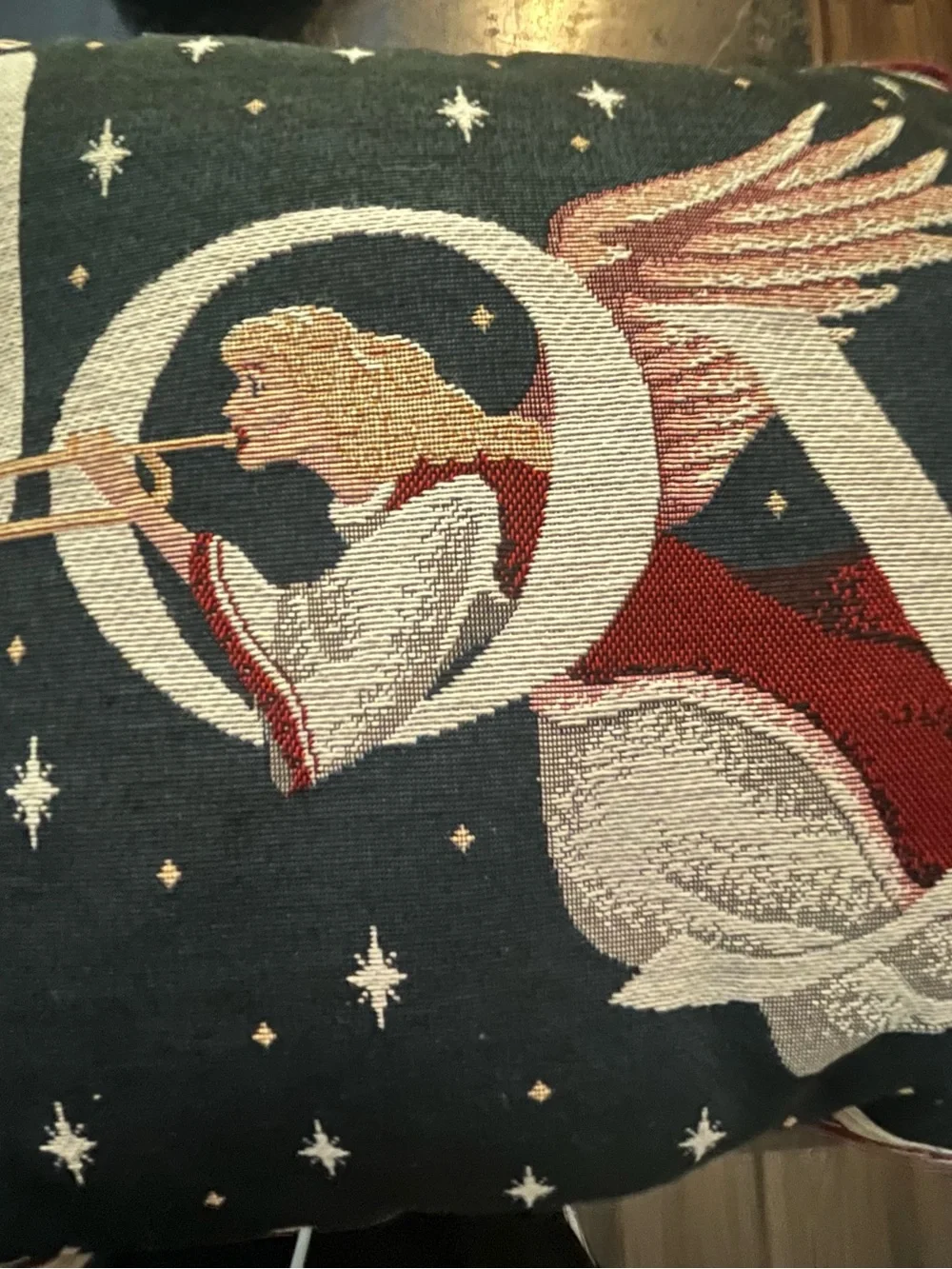 Portofino Angel Tapestry Throw Pillow Cherub Trumpet Decorative Pillow 18x18